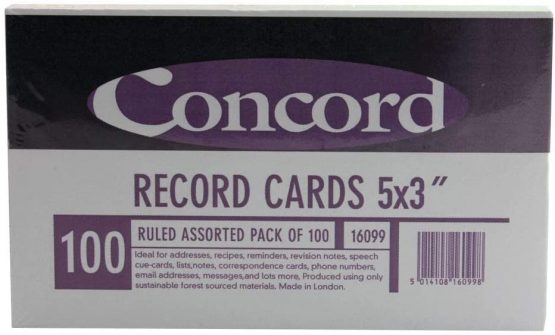 Concord Record Card Smooth 127x77mm Assorted Ref 16099 [Pack of 100]