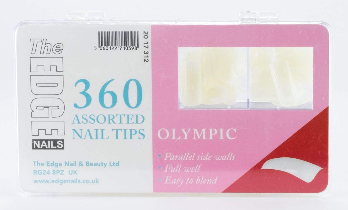 THE EDGE Olympic Nail Tips Assorted Sizes 1-10 (360 Pack) - Strong Nail Tips, Natural, 1 count (Pack of 360)