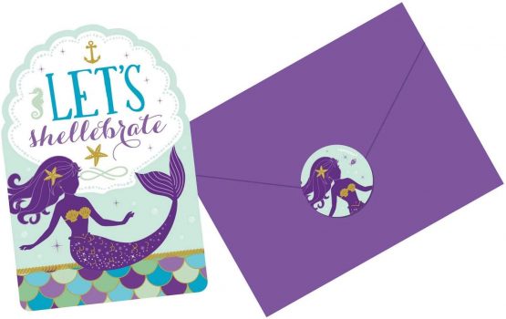 Amscan 491975 - Mermaid Wishes Party Postcard Invitations & Stickers - 8 Pack