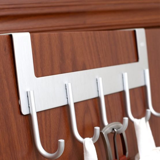 ACMETOP Over The Door Hook Hanger, Heavy-Duty Storage for Coat, Towel, Bag, Robe - 5 Hooks, Aluminum, Brush Finish (Silver) - Image 2