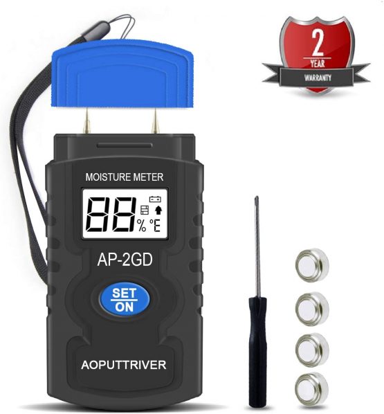 Wood Moisture Meter-Digital Moisture Detector AP-2GD Moisture Tester, Pin-Type Water Leak Detector Damp Tester Dampness Meter with Backlight for Wood Building Material Firewood Walls Paper Floor