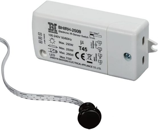 Inside Cabinet Switch -HoneyFly Infrared Sensor Switch Used Inside Cabinet (Open Door, Light on/Close Door, Light Off), Light Switch 250W (Max.70W for LEDs),100-240v 6.56ft Cable,5-10CM Detection Range CE
