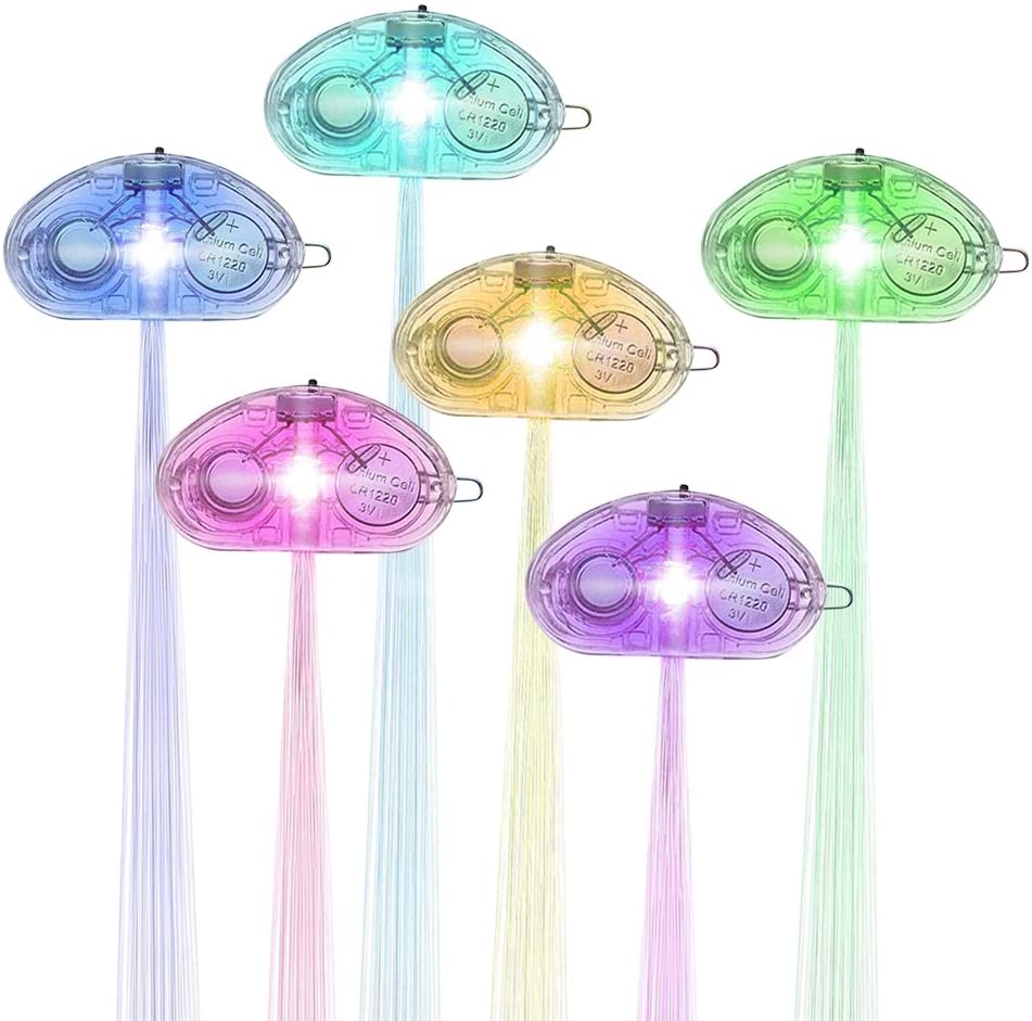 NOVELTY PLACE [Party Stars 14 inch LED Light-Up Optic Fiber Hair Extension with Barrette Party Light Set