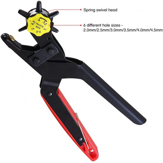 Leather Hole Punch, Belt hole puncher Heavy Duty Revolving Eyelet Plier Tool, Multi sized - 2mm to 4.5mm for Belts, Shoes, Cards, Crafts, Canvas, Bags, Soft plastics etc - Image 2