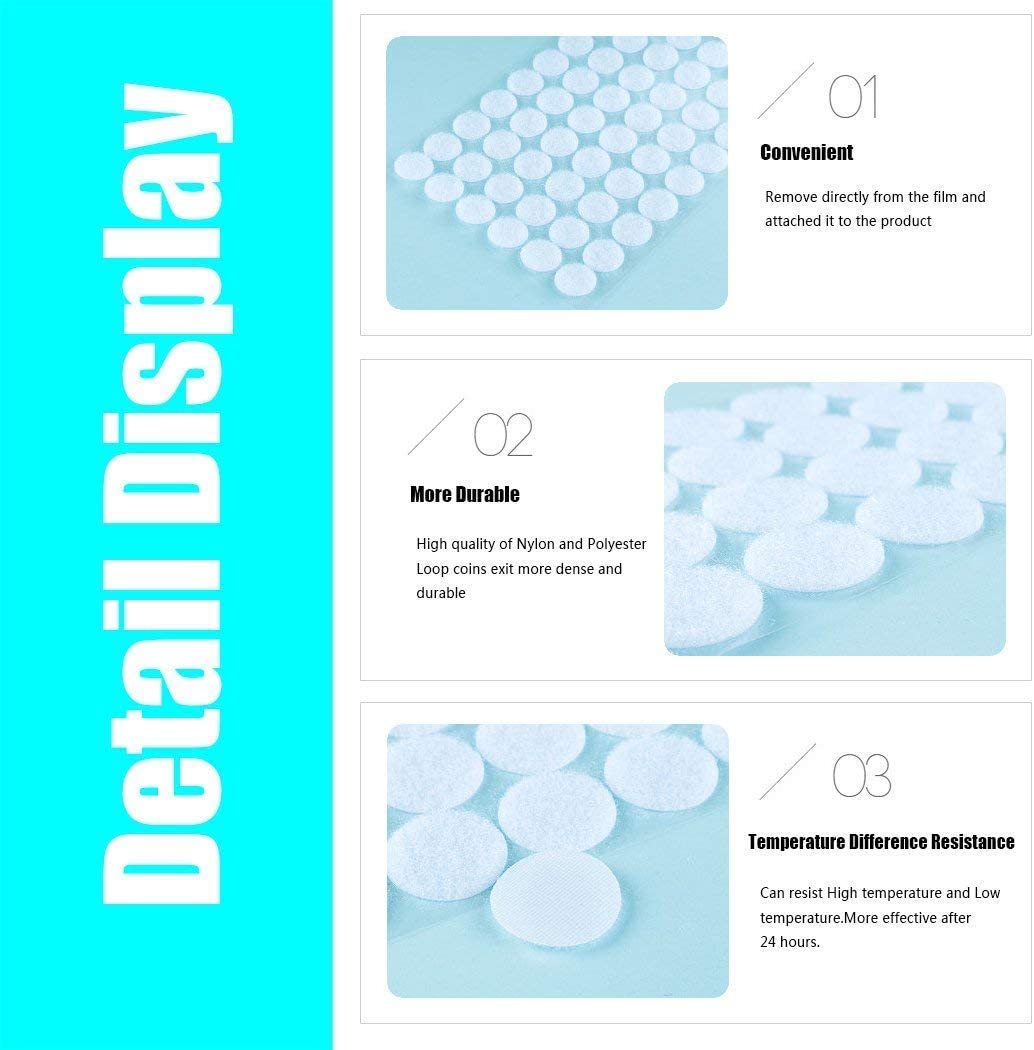 Arlent 1008 Pcs 10mm Sticky Back Coins Hook & Loop Self Adhesive dots Tapes (504 Pair)-White - Image 2