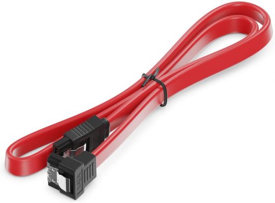 deleyCON 30cm (11.81 Inch) SATAIII Cable S-ATA 3 Data Cable HDD SSD Connection Cable Metal Clip 6GBit/s 1x Straight 1x 90° L-Type Connectors - Red - Image 4