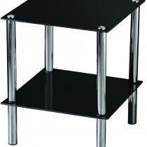 Premier Housewares 2-Tier End Table with Black Glass Shelves and Chrome Frame, 47 x 39 x 39 cm