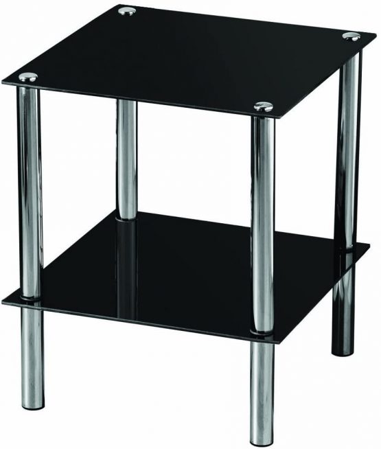 Premier Housewares 2-Tier End Table with Black Glass Shelves and Chrome Frame, 47 x 39 x 39 cm