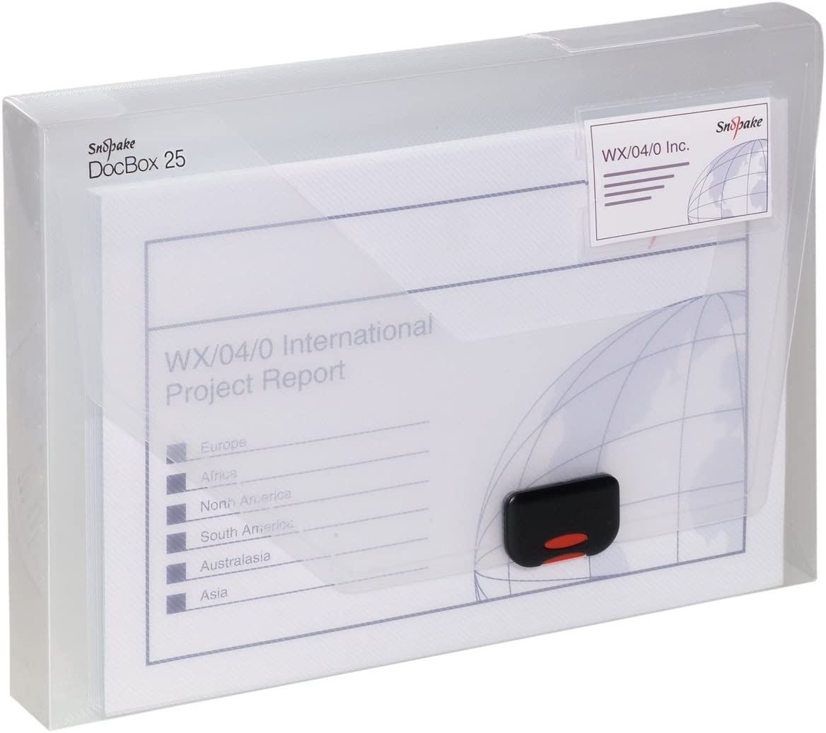 Snopake A4 DocBox Clear 25 mm Box File with Push Lock (Pack of 1) Ref 12849, trans