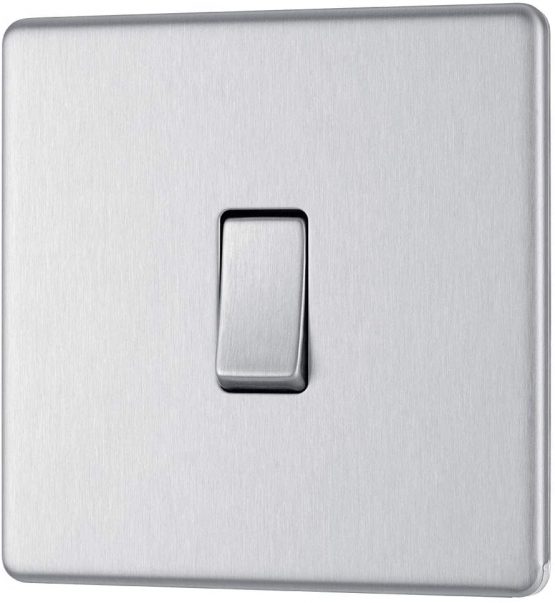 BG Electrical fbs12 Screwless Flat Plate Single Light Switch, Brushed Steel, 2-Way, 10AX - Image 2
