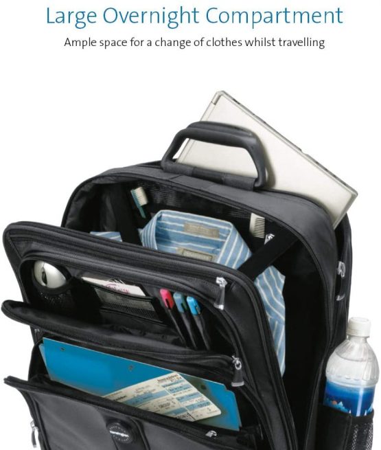 Kensington Roller Bag - Contour Overnight Laptop Roller - 17 Inch Secure Notebook Wheeled Bag with SnugFit Laptop Protection System Compartment, Black (62903) - Image 3