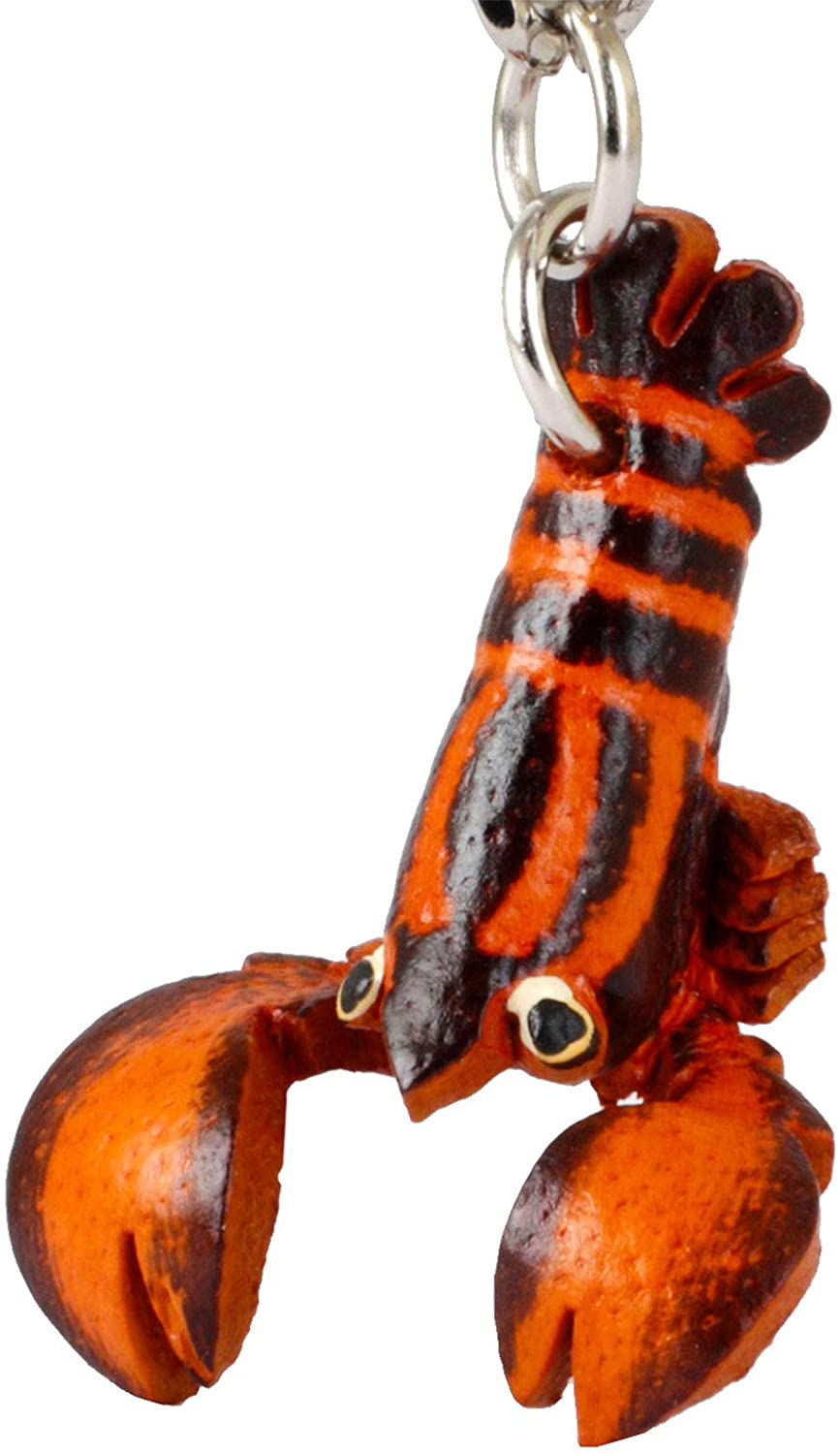 MONKIMAU Leather Keyring Lobster, Orange Dark Brown, small 2 cm