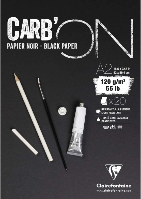 Clairefontaine Carb'On Black Glued Paper Pad, 120 g, A2, 20 Sheets
