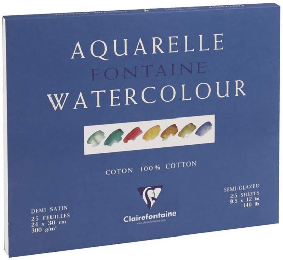 Clairefontaine Fontaine Semi Hot Pressed Watercolour Glued Pad, Glued 4 sides, 300 g, 24 x 30 cm, 25 Sheets