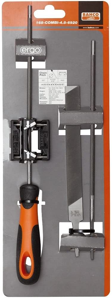 Bahco 168-COMBI-4.8-6920 "Ergo" Chain Saw Files Set including Filing Guide, Multi-Colour, 200/4.8 mm, Set of 3 Piece