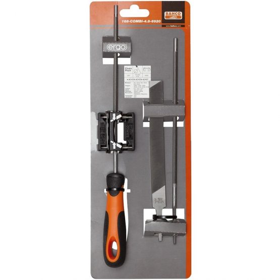 Bahco 168-COMBI-5.5-6924"Ergo" Chain Saw Files Set with Filing Guide, Multi-Colour, 200/5.5 mm, Set of 3 Piece