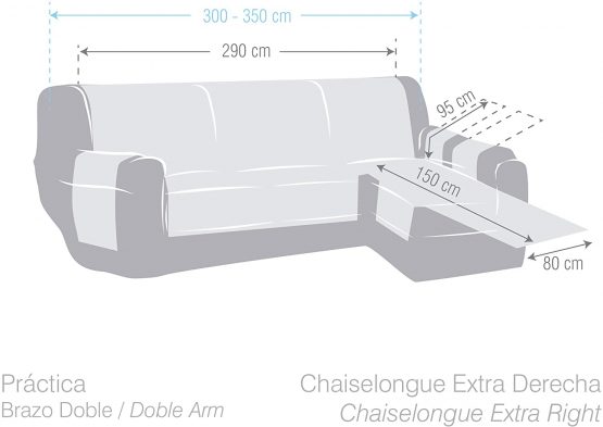 Eysa Constanza chaise longue cover 290 cm right, front view, color 01-linen, Cotton, 37 x 9 x 29 cm - Image 4