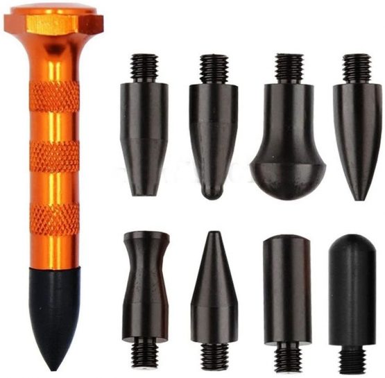 GS DIY Paintless Dent Repair Kit Metal Tap Down Pen With 9 Heads Tips Paintless Dent Removal Tools
