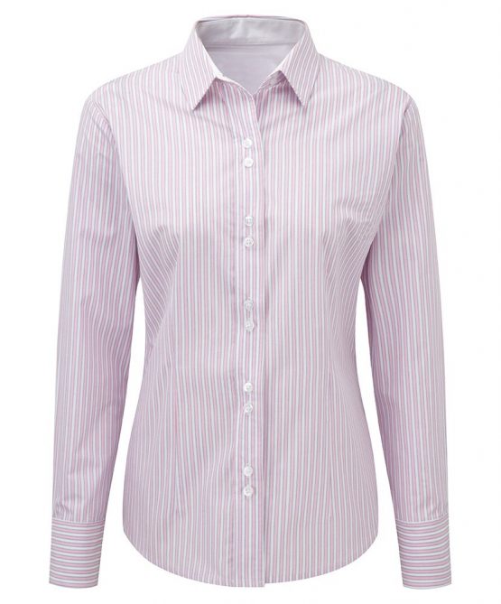 Alexandra STC-NF197PW-20 Women's Long Sleeve Stripe Shirt, 65% Polyester/35% Cotton, Size 20, Pink/White