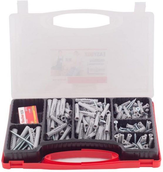 Fischer 513433 Kit Easy Box dowels and Assorted Screws for Fixing on Solid Masonry, Grey, Set of 136 Pieces - Image 2