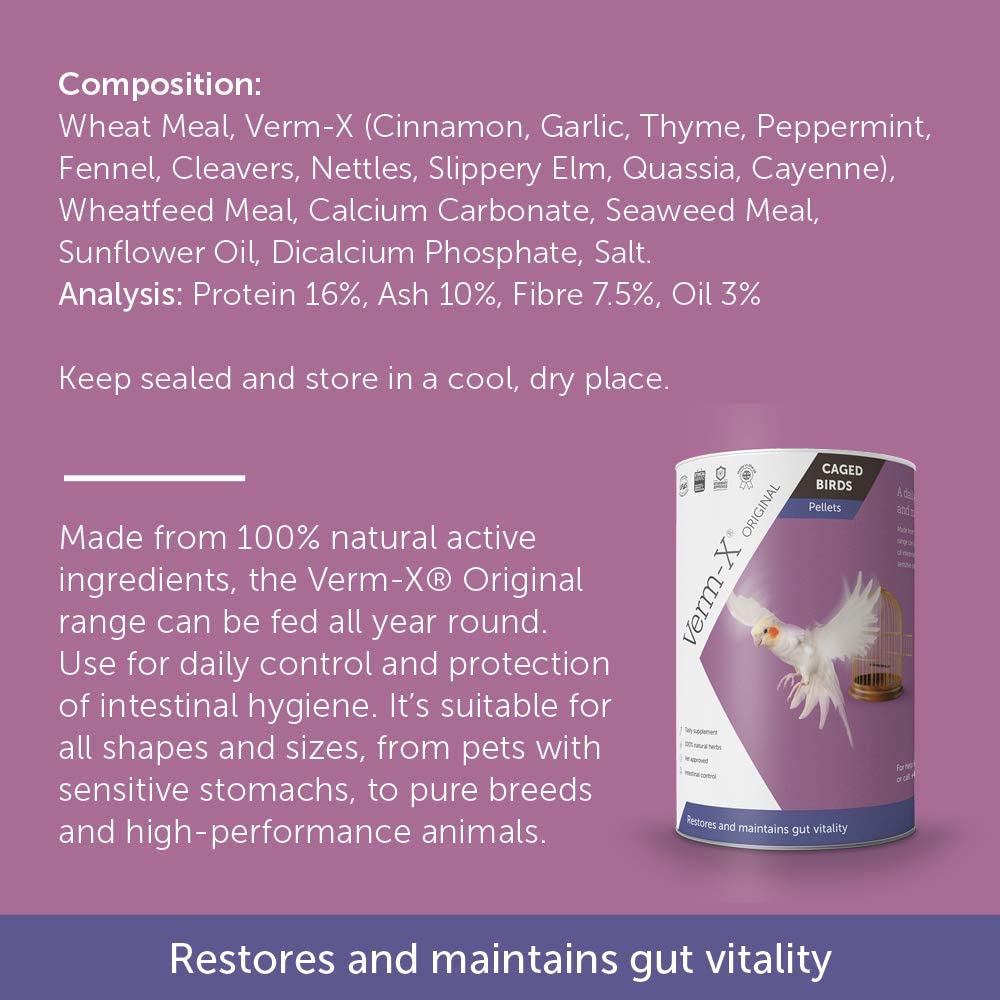 Verm-X Original All Natural Pellets for Caged Birds. Supports Intestinal Hygiene. Vet Approved. Restores and Maintains Gut Vitality. Wormwood Free Recipe - Image 2