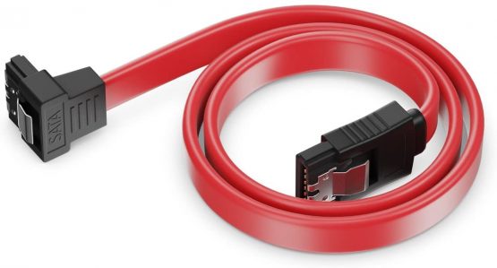 deleyCON 30cm (11.81 Inch) SATAIII Cable S-ATA 3 Data Cable HDD SSD Connection Cable Metal Clip 6GBit/s 1x Straight 1x 90° L-Type Connectors - Red - Image 3