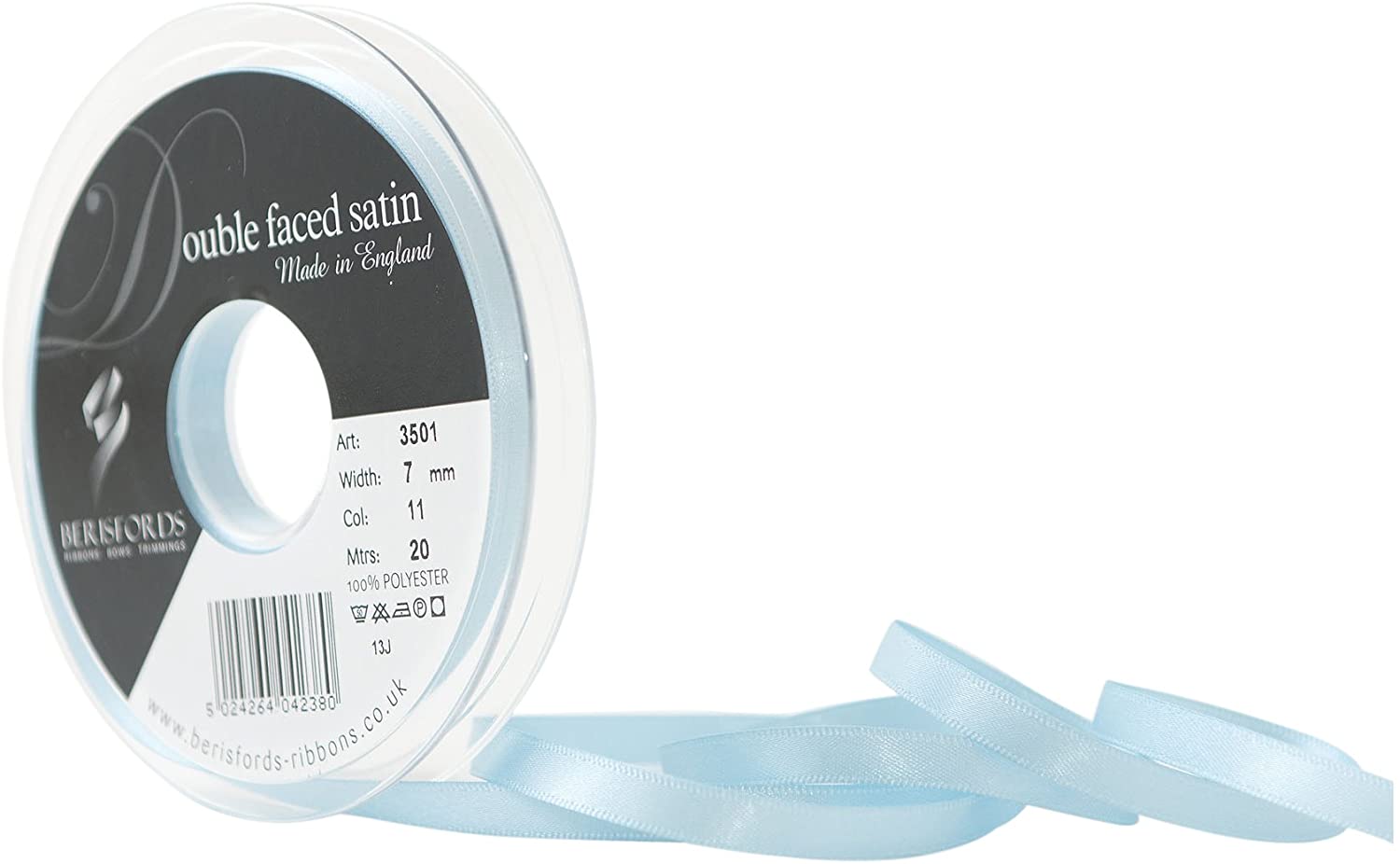 Berisfords Double Satin Ribbon, Saxe, 7 mm