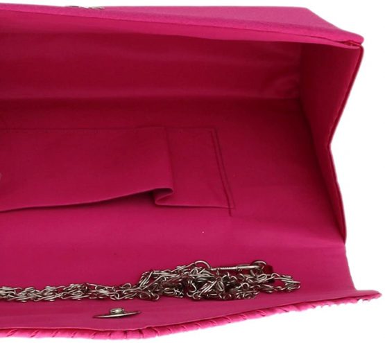 Girly HandBags Pleated Satin Clutch Bag Diamante Shoulder Chain Elegant Prom Wedding Evening - Image 4