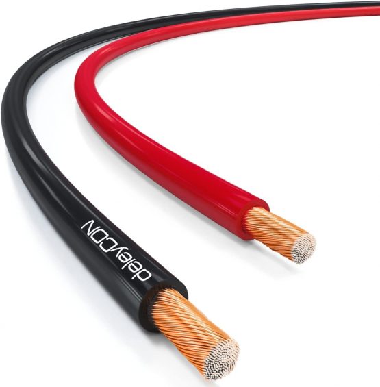 deleyCON 10m (32.81 ft.) Loudspeaker Cable 2x 1.5mm² Speaker Cable CCA Copper-Coated Aluminium 2x48x0.20mm Filaments Polarity Marking - Red/Black