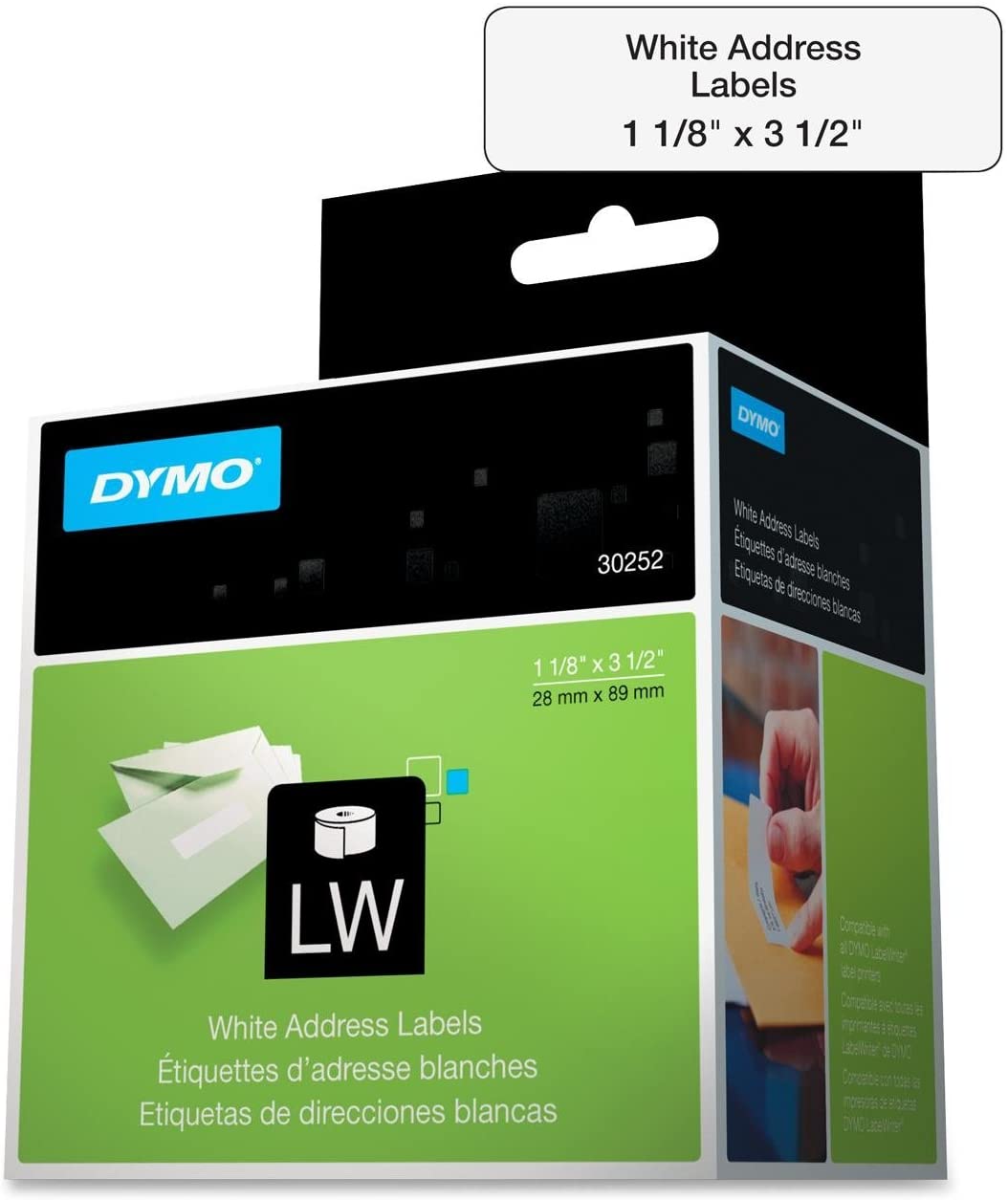 DYMO Authentic LW White Mailing Address Labels, DYMO Labels for LabelWriter Label Printers 1-1/8" x 3-1/2", 2 Rolls of 350 (700 Total)