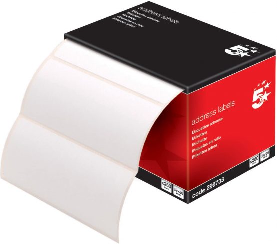 5 Star Office Address Labels 89x36mm on Continuous Roll [250 Labels]