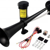 GAMPRO 12 V 150 dB truck horn, chrome zinc dual trumpet air horn with compressor for all 12 V vehicles, lorries, trains, boats, cars, vans (black), 0