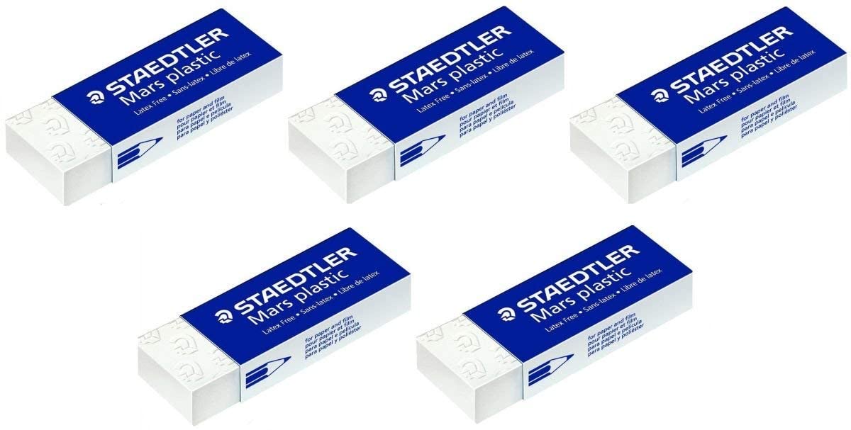 5 x Staedtler Mars Plastic Pencil Eraser Rubbers School Office Drawing, white