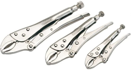 Draper 14040 9006/3 Curved Jaw Self Grip Pliers Set,140mm,185mm and 220mm, 3 Pcs