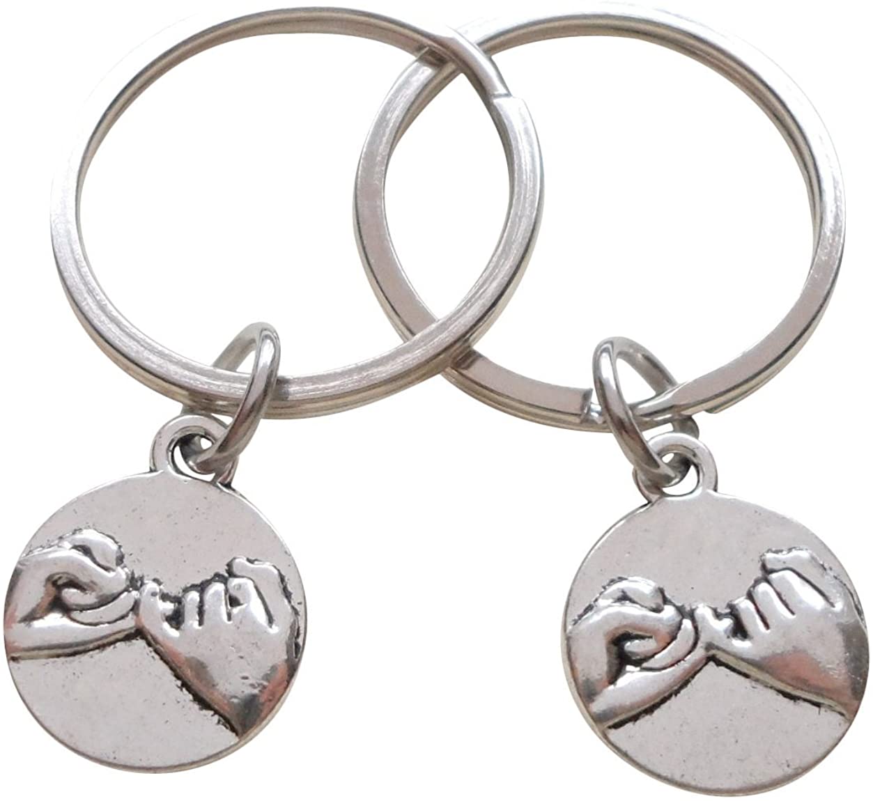 JewelryEveryday Double Pinky Promise Charm Keychains; Couple Keychains, Promise Gift, Silver
