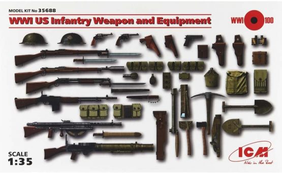 ICM ICM35688 1:35-WWI US Infantry Weapons & Equipment