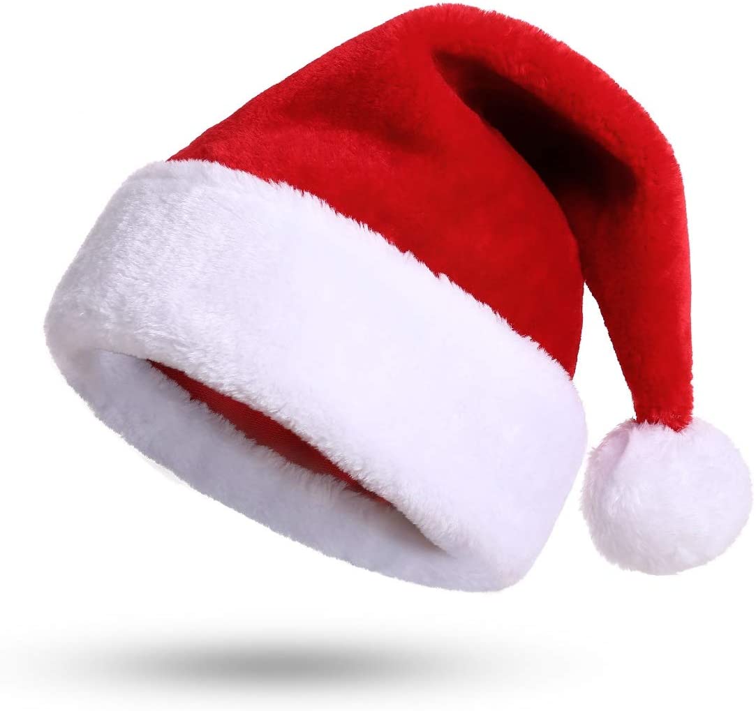 KONVINIT Santa Hat Christmas Hat Adult Deluxe Plush for Christmas Costume Christmas Ornaments,Red, Red-adults, for adult