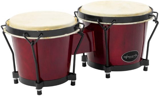 World Rhythm BON7 6” & 7” Beginners Oak Bongo Drums - Wine Red Bongos