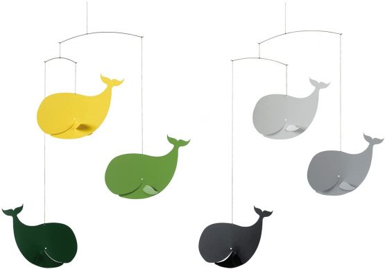 Flensted Mobiles Happy Whales Greyscale Mobile, Steel, Black/Gu, 54 x 45 cm - Image 2