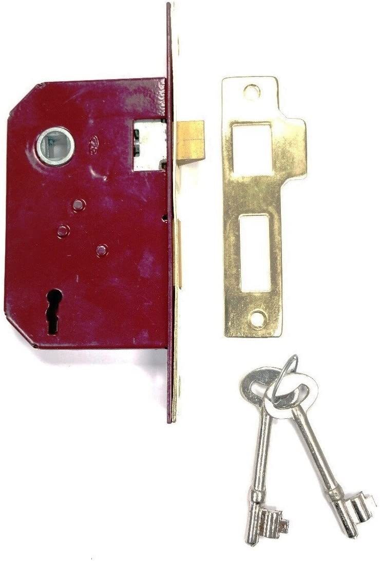Merriway BH06056 Sashlock 3-Lever EB Plate Red Budget 63mm (2.1/2 Inch), 63 mm (2.1/2 Inch)