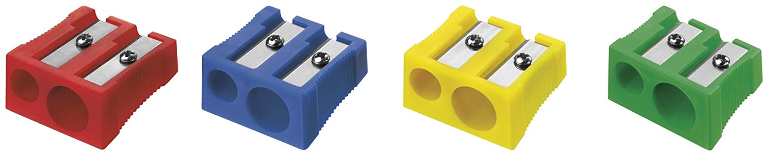 Westcott 14208 I Double Pencil Sharpener, Plastic 4 Assorted Colours (Pack of 20), Blue,Green,Red