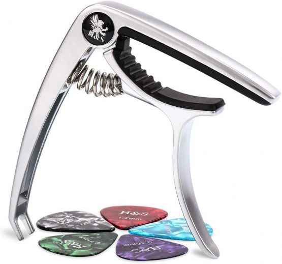 H&S Guitar Capo for Acoustic Electric Classical Ukulele with Guitar Picks Bridge Pin Puller
