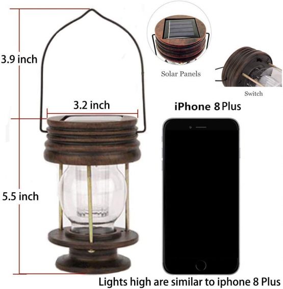 pearlstar Solar Lantern - Hanging Solar Lights Outdoor - 2 Pack Solar Powered Waterproof Led Lanterns Vintage Design for Landscape,Yard,Garden,Pathway,Beach,Pavilion Decoration (Warm Lights) - Image 4
