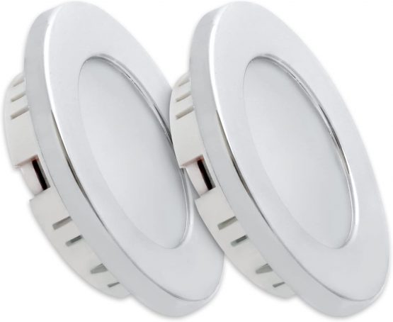 Dream Lighting 12v LED Downlights With Chrome Plated Surround, Recessed Ceiling Lights For Caravan Motorhome Van Boat Yacht Warm White Pack of 2
