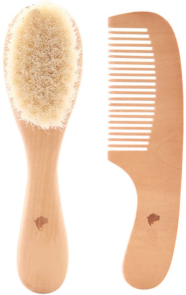 TAMUME Easy Grip Soft Goat Hair Baby Brush and Comb Set, Organic Wooden Brush Massager, Natural Wooden Hair Comb (Brush Set) - Image 2