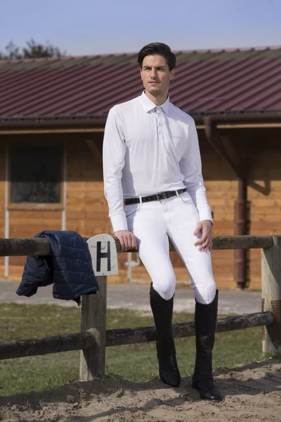 Equi-Theme/Equit'M Unisex's 987022112 Mesh Long Sleeve Polo Shirt, White/Striped Blue/White Contrasts, One Size