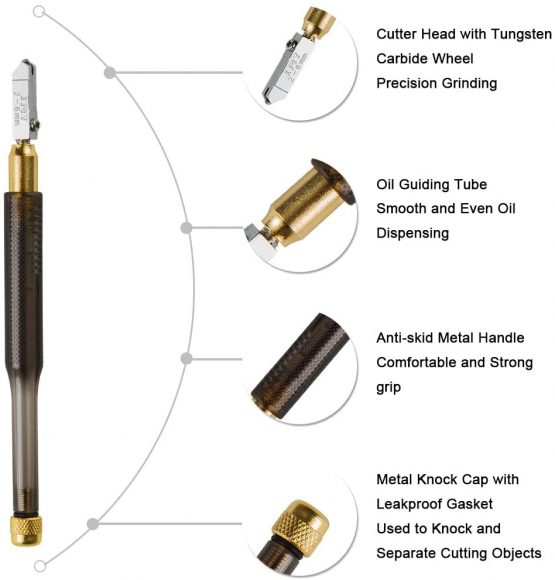 IMT Glass Cutter Tungsten Carbide Tip Oil Feed, Professional Heavy Duty Cutting Tool for Mosaic/Tiles/Stained Glass/Mirror/Ceramic, Free Replaceable Head and Oil Reservoir, 2mm-12mm - Image 2