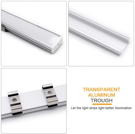 Chesbung 6 Pack 1Meter/3.3ft V-Shape Led Aluminum Channel, Led Aluminum Profile with Cover. LED Channels and Diffusers with End Caps and Mounting Clips - Image 2