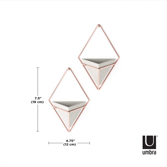 Umbra Trigg Hanging Planter Vase & Geometric Wall Decor Concrete Container - Great For Succulent Plants, Air Plant, Mini Cactus, Faux Plants and More, Set of 2, Small, Concrete/Copper - Image 2