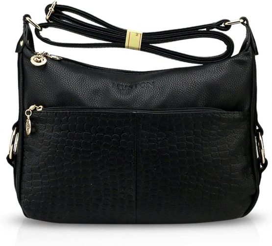 NICOLE&DORIS Women Crossbody Bag Hobo Tote Satchel Travel Purse PU Leather Handbags, Black, L